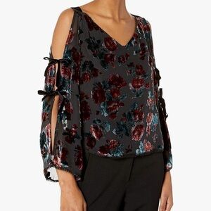 Nanette Lepore Tres Jolie Velvet Burnout Cold Shoulder Top